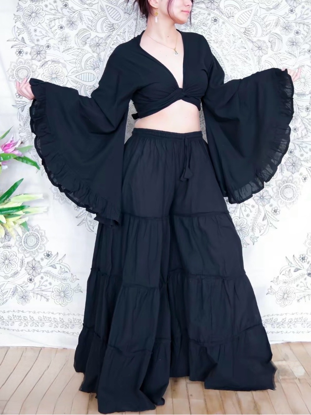 Boho Black Tiered Maxi Skirt by